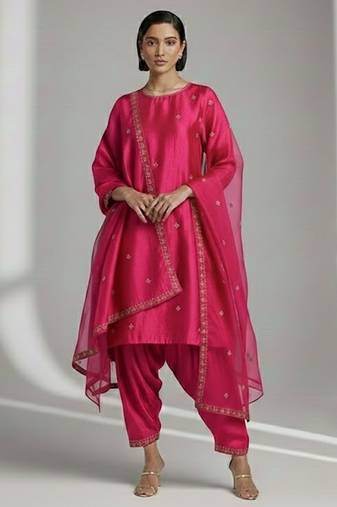 Pink chanderi embroidered kurta sets