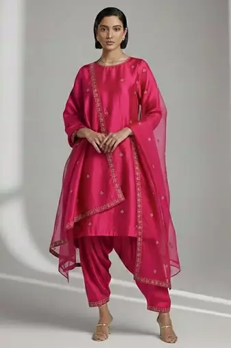 Pink chanderi embroidered kurta sets