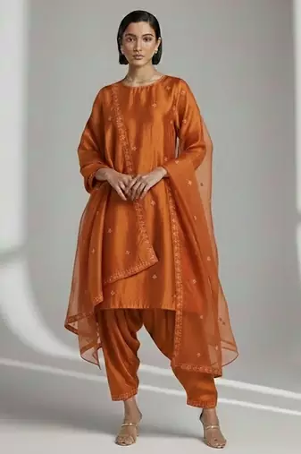 Orange chanderi embroidered kurta set