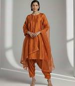 Orange chanderi embroidered kurta set