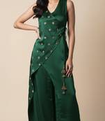 Green satin embroidered kurta set
