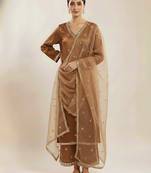 Gold satin embroidered kurta set