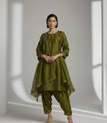 Green chanderi embroidered kurta set