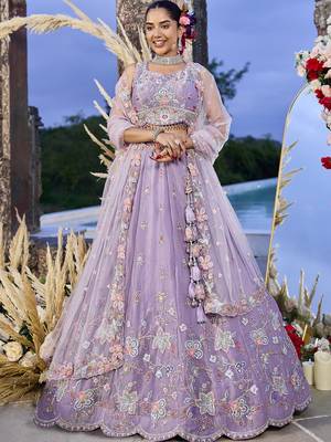 Lilac Net embroidered Lehenga Choli with dupatta 1