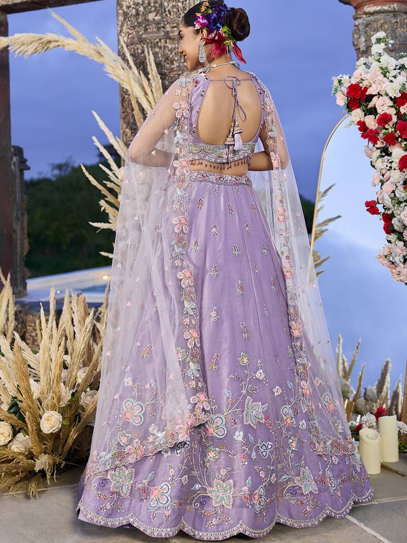 Lilac Net embroidered Lehenga Choli with dupatta