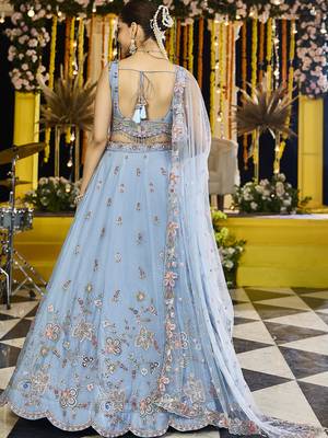Sky Blue Net embroidered Lehenga Choli with dupatta 5