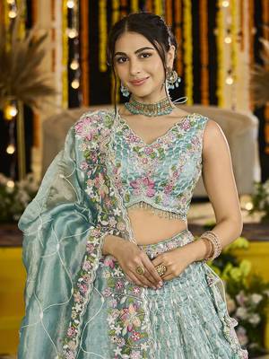 Lime Green Sequin Lehenga Set 3