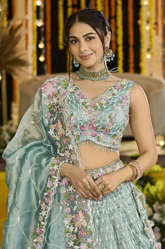Lime Green Sequin Lehenga Set