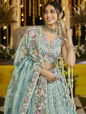 Lime Green Sequin Lehenga Set 4
