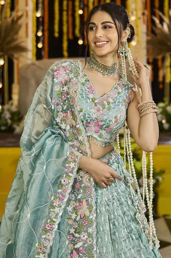 Lime Green Sequin Lehenga Set