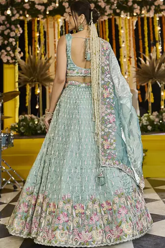 Lime Green Sequin Lehenga Set