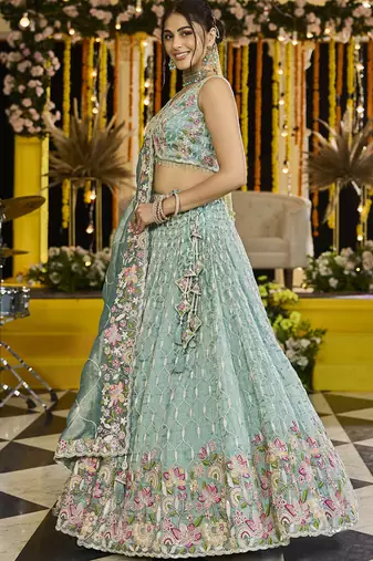 Lime Green Sequin Lehenga Set