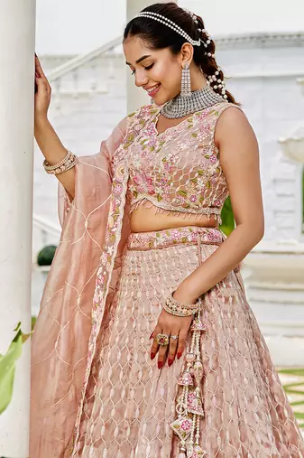 Nude Floral Sequin Lehenga