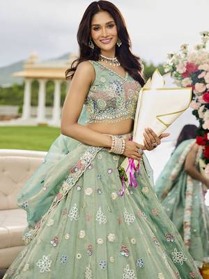 Lime Green embroidered Designer Lehenga Choli with dupatta 3