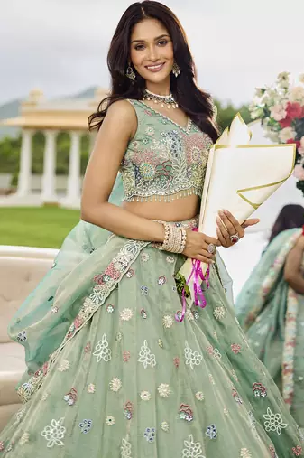 Lime Green embroidered Designer Lehenga Choli with dupatta