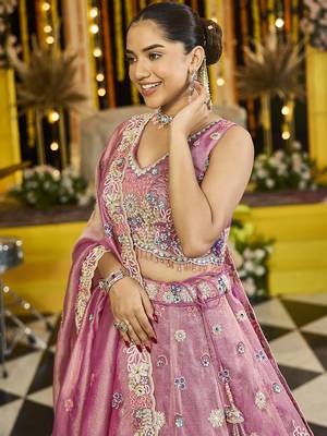 Pink Embroidered Lehenga Choli Set 3