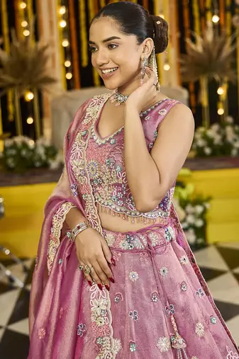 Pink Embroidered Lehenga Choli Set