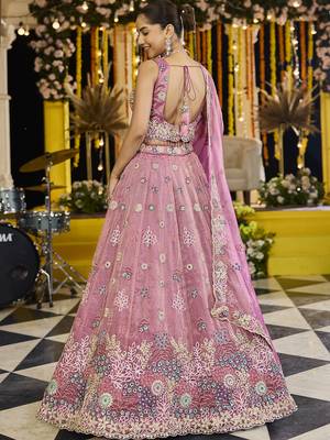 Pink Embroidered Lehenga Choli Set 4