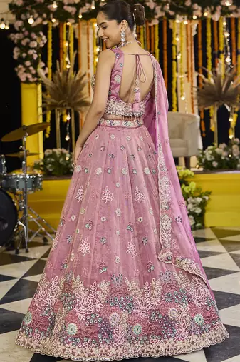Pink Embroidered Lehenga Choli Set