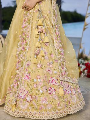 Yellow Embroidered Designer Lehenga choli set with sweetheart neckline 4
