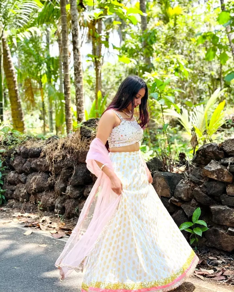 white banarasi georgette lehenga choli with gold motifs