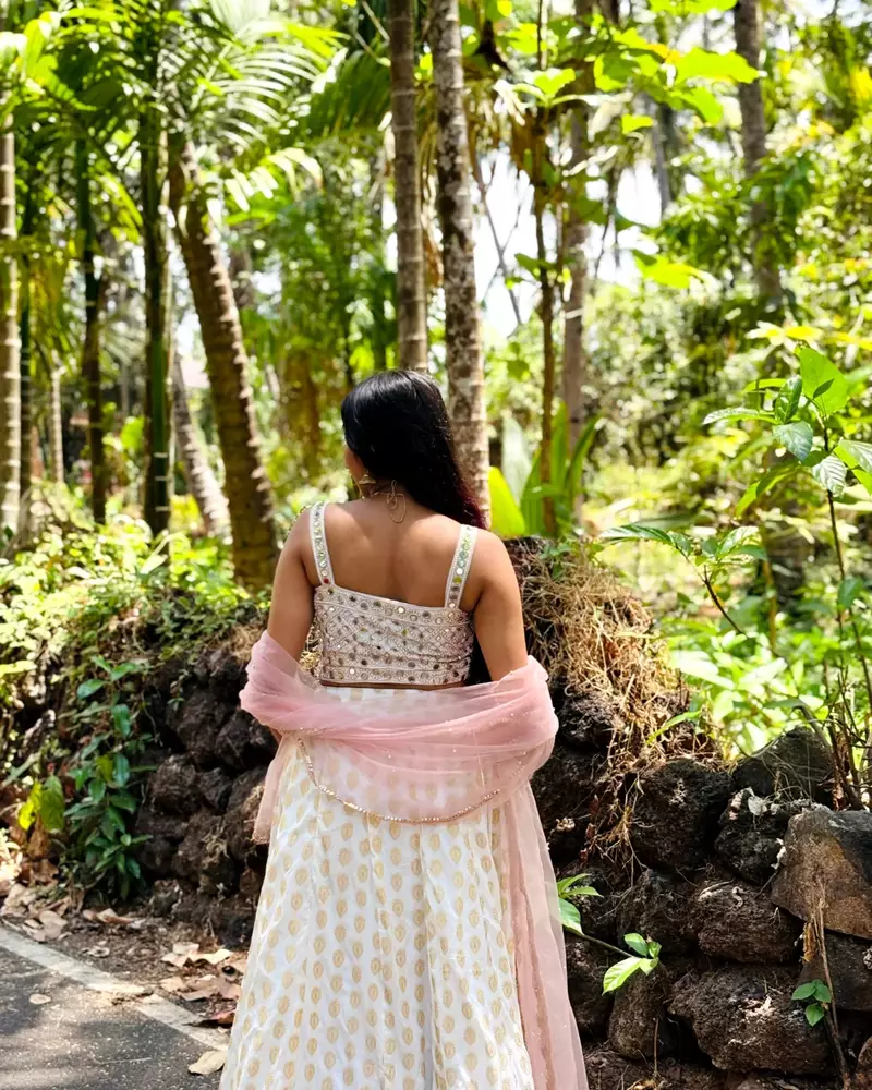 white banarasi georgette lehenga choli with gold motifs