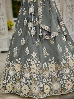 Gray Floral embroidered Lehenga Set with dupatta 4