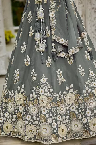 Gray Floral embroidered Lehenga Set with dupatta