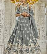 Gray Floral embroidered Lehenga Set with dupatta