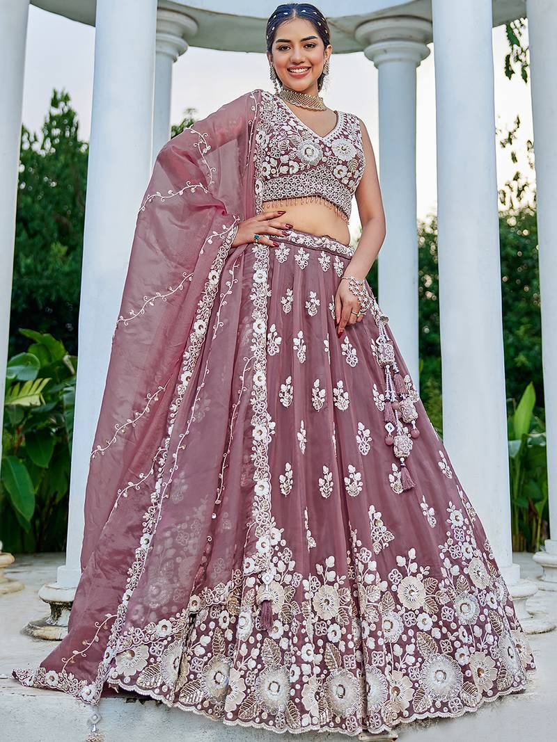 Lavender Net embroidered Lehenga Choli with dupatta