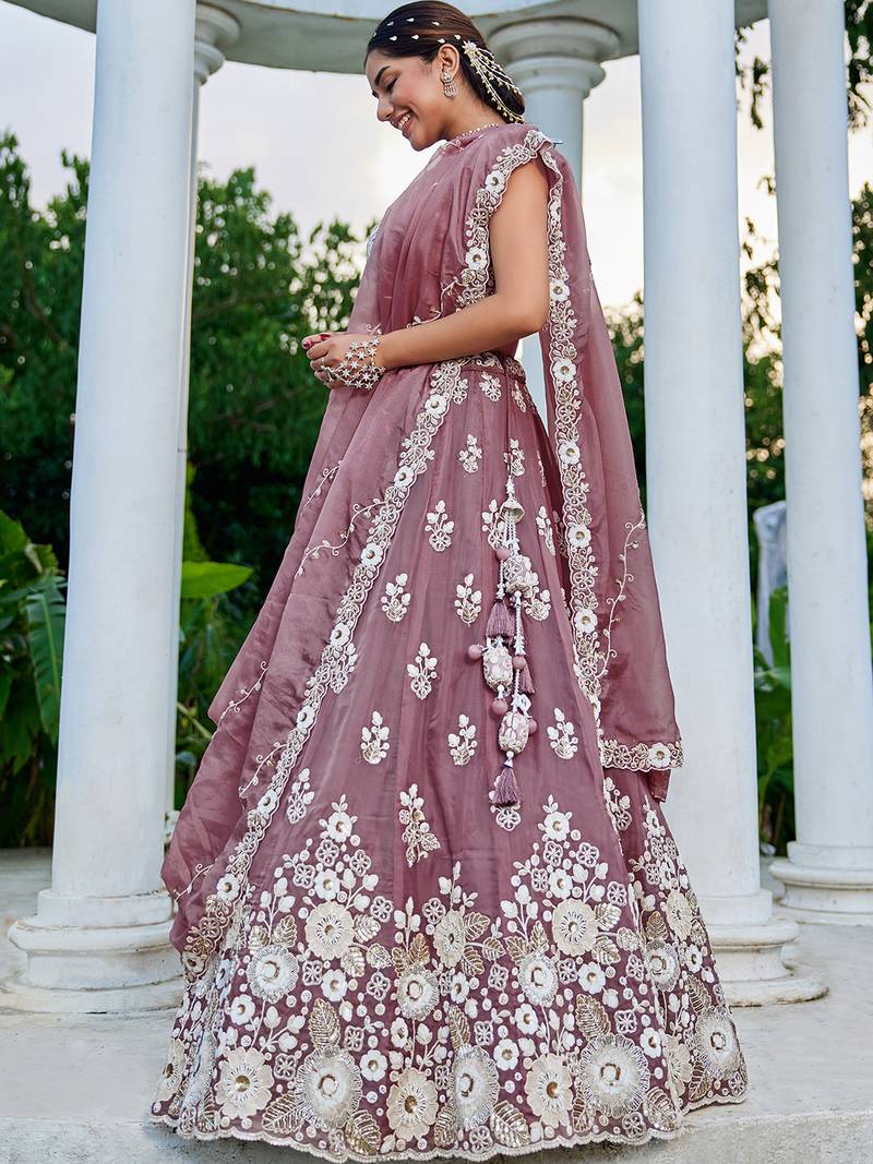Lavender Net embroidered Lehenga Choli with dupatta