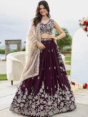 Wine Silk Blend Lehenga Choli 4