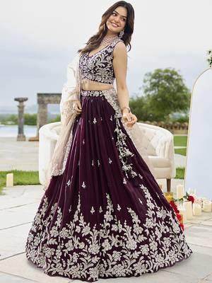 Wine Silk Blend Lehenga Choli 1