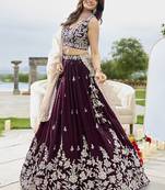 Wine Silk Blend Lehenga Choli