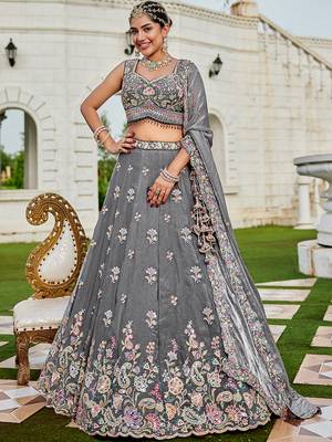 Grey Floral Embellished Lehenga 2