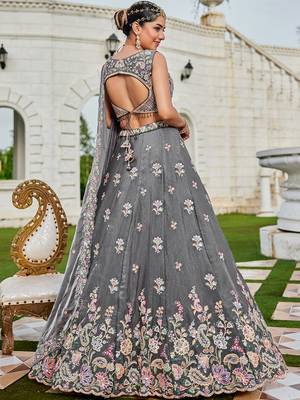 Grey Floral Embellished Lehenga 3