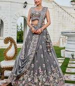 Grey Floral Embellished Lehenga