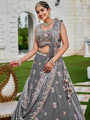 Grey Floral Embellished Lehenga 4