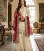 Ivory and maroon sharara set