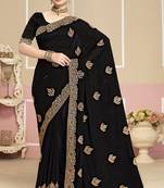 Black sequin embroidered work georgette designer saree for women