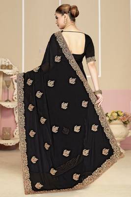 Black sequin embroidered work georgette designer saree for women 3