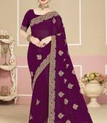 Purple sequin embroidered work georgette designer saree for women