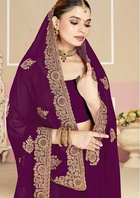 Purple sequin embroidered work georgette designer saree for women 2