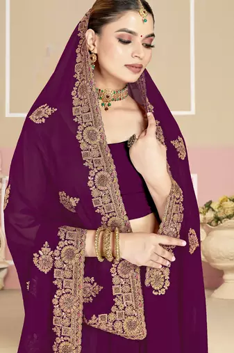 Purple sequin embroidered work georgette designer saree for women