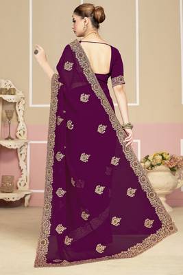 Purple sequin embroidered work georgette designer saree for women 3
