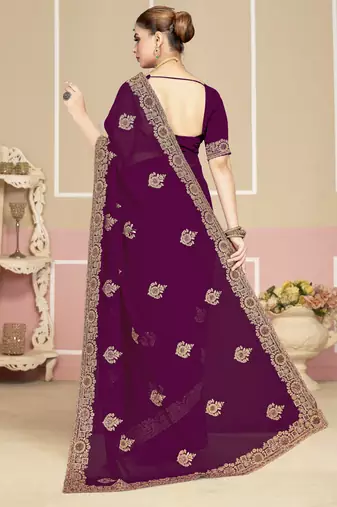 Purple sequin embroidered work georgette designer saree for women