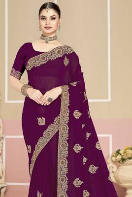 Purple sequin embroidered work georgette designer saree for women 4