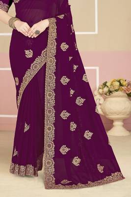 Purple sequin embroidered work georgette designer saree for women 5