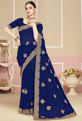 Navy blue sequin embroidered work georgette designer saree for women 1