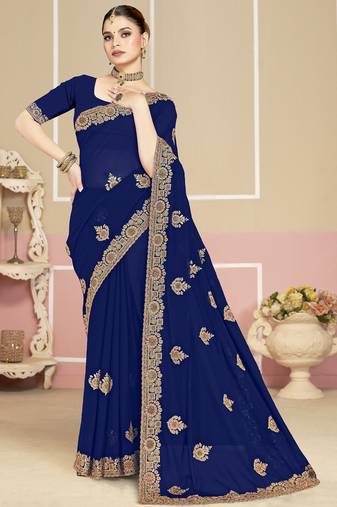 Navy blue sequin embroidered work georgette designer saree for women